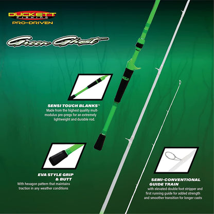 Green Ghost Angling Fishing Rods |True Split Reel Seat, Sensi-Touch Blanks - Available in Spinning, Casting & Crankin' Options