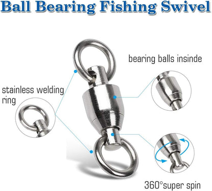 Ball Bearing Swivels Connector High Strength Stainless Steel Solid Welded Rings Barrel Swivels Saltwater Freshwater Fishing