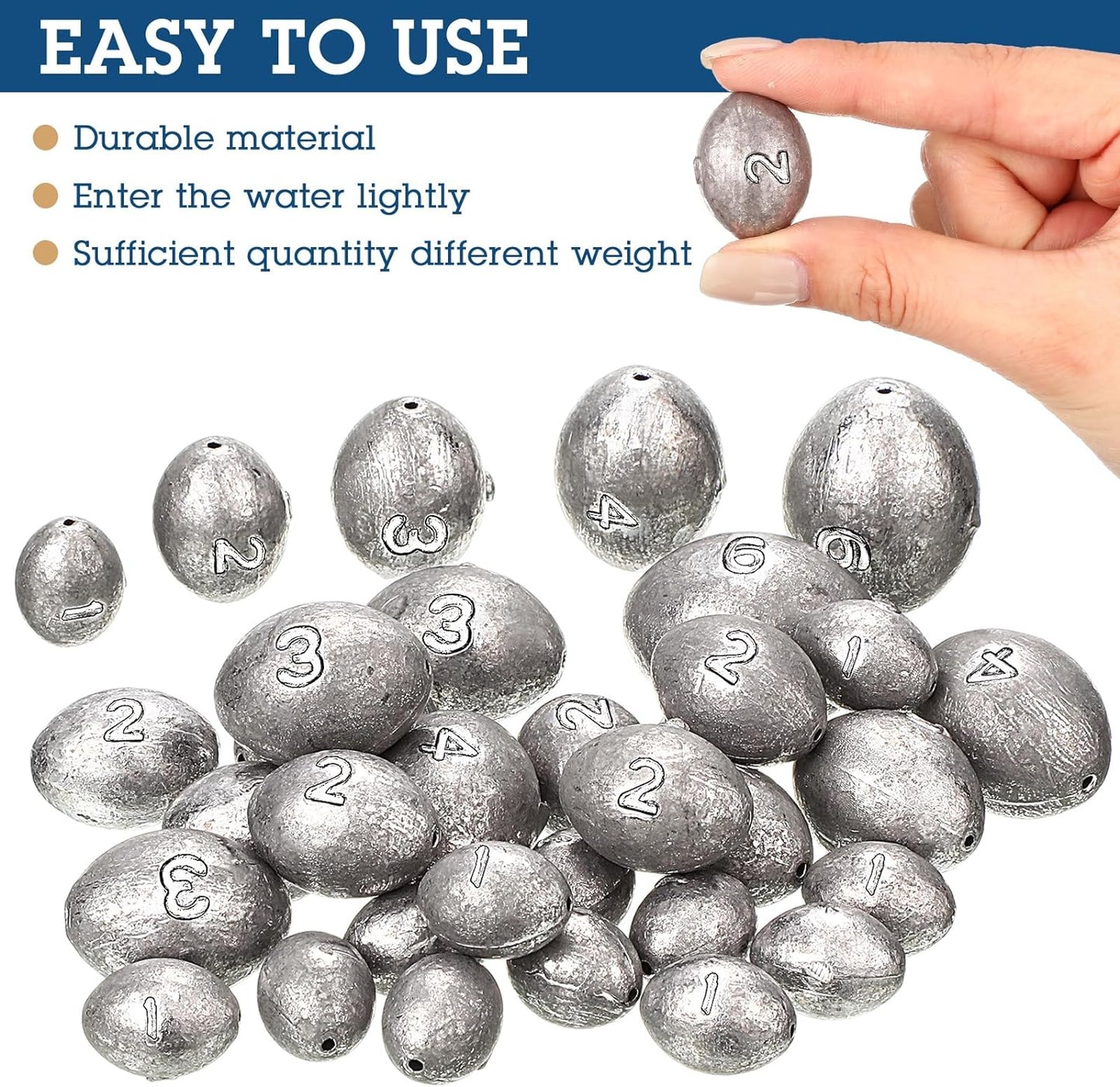 33 Pcs Egg Fishing Sinker Weights Kit Rig Fishing Egg Sinker Weights Drop Bass Fishing Sinker Saltwater Fishing Sinkers Bass Fishing Casting in 1 Oz, 2 Oz, 3 Oz, 4 Oz, 6 Oz