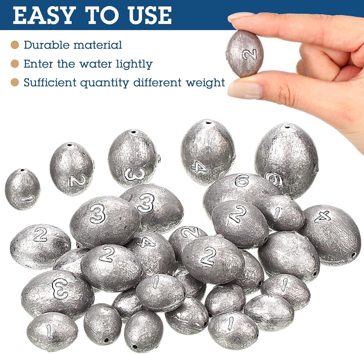 33 Pcs Egg Fishing Sinker Weights Kit Rig Fishing Egg Sinker Weights Drop Bass Fishing Sinker Saltwater Fishing Sinkers Bass Fishing Casting in 1 Oz, 2 Oz, 3 Oz, 4 Oz, 6 Oz