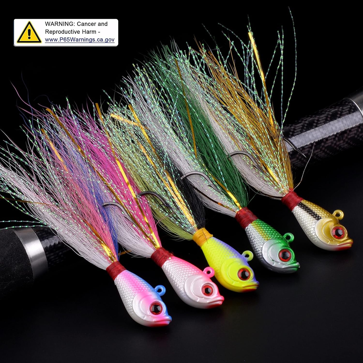 Bucktail Jigs Saltwater Fluke Lures,3/5Pcs Bucktail Hair Jigs Head Fishing Lure Baits Assorted Kit for Bass Striper Bluefish Surf Fishing 1/4Oz 1/2Oz 1Oz 1.5Oz 2Oz