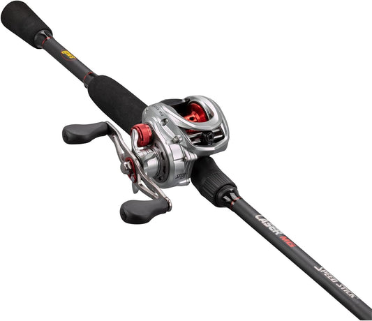 Laser MG Speed Spool Baitcast Reel and Fishing Rod Combo, 7-Foot 1-Piece Premium IM6 Graphite Rod with Split Grip EVA Handle, Right-Hand Retrieve, Silver