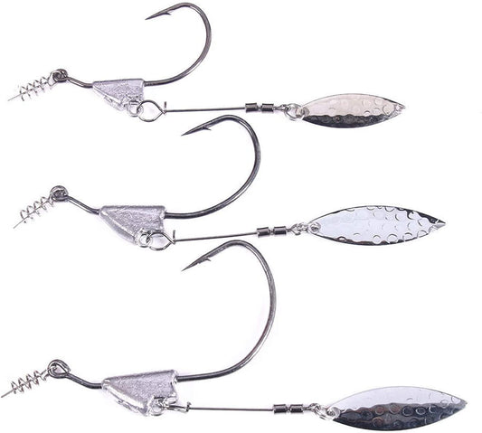 Keel Weighted Swimbait Hooks with Blade Attachment Fishing Lures Jig Heads Weighted Twistlock Crankbait Fishing Hooks Spinner Blades Fishing Lures for Freshwater 5 Pcs/Pack