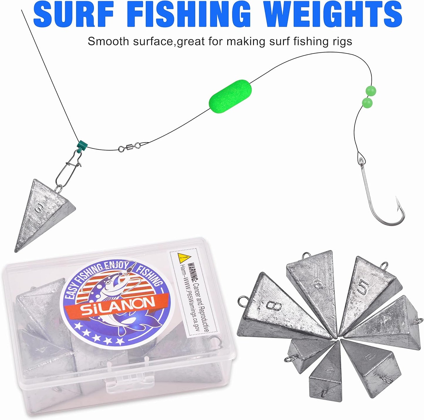 Pyramid Sinkers Fishing Weights, Bullet Fishing Sinkers Weights for Saltwater Surf Fishing Gear Tackle 8Oz 6Oz 5Oz 4Oz 3Oz 2Oz 1Oz