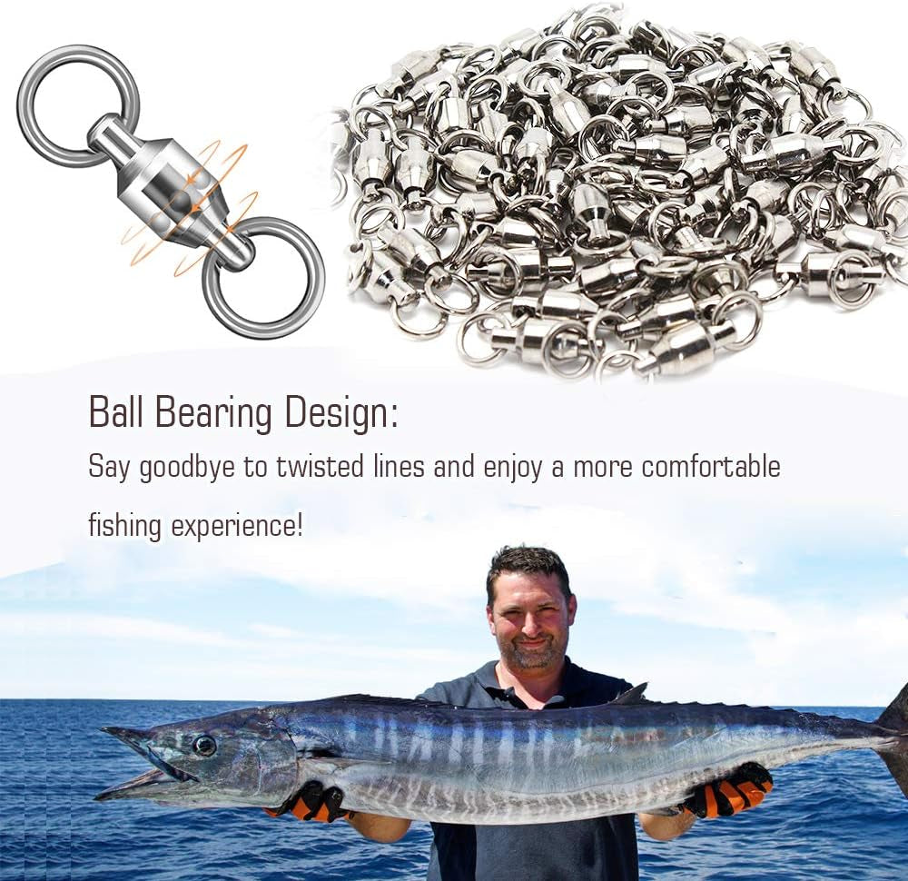 Ball Bearing Swivels Connector High Strength Stainless Steel Solid Welded Rings Barrel Swivels Saltwater Freshwater Fishing