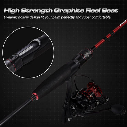 Flame Spinning Rod - Lightweight Carbon Spinning Fishing Rod Freshwater, Sensitive 2 Pcs Spinning Rod with Double Hook Keeper, Light, Medium, Medium Light, Medium Heavy Action Spinning Rod