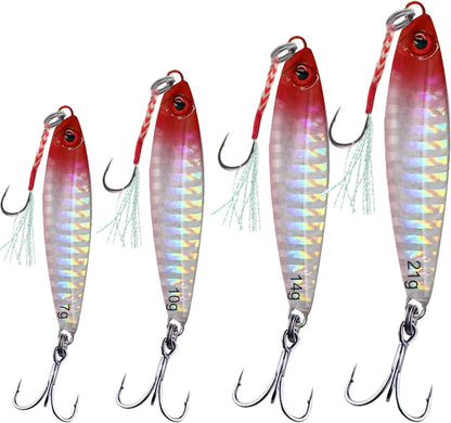 Fall Metal Jigs with Assist Treble Hooks for Saltwater, Speed Fast Ocean Lures, Long Casting Jigging Spoon Painted on Both Sides, Fishing Lures for Tuna, Kingfish,Snapper, Amber Jack, Cobia, Coral